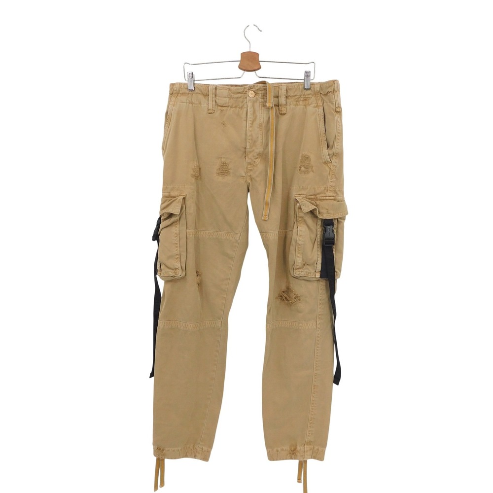Palm Angels Men's Beige Cotton Distressed Cargo Pants Size‎ 52/XL